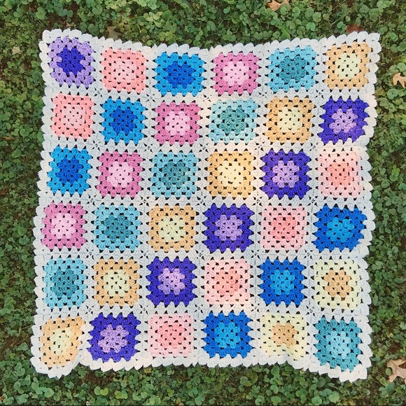 Vintage Other - Vintage Handmade Granny Square Knit Blanket